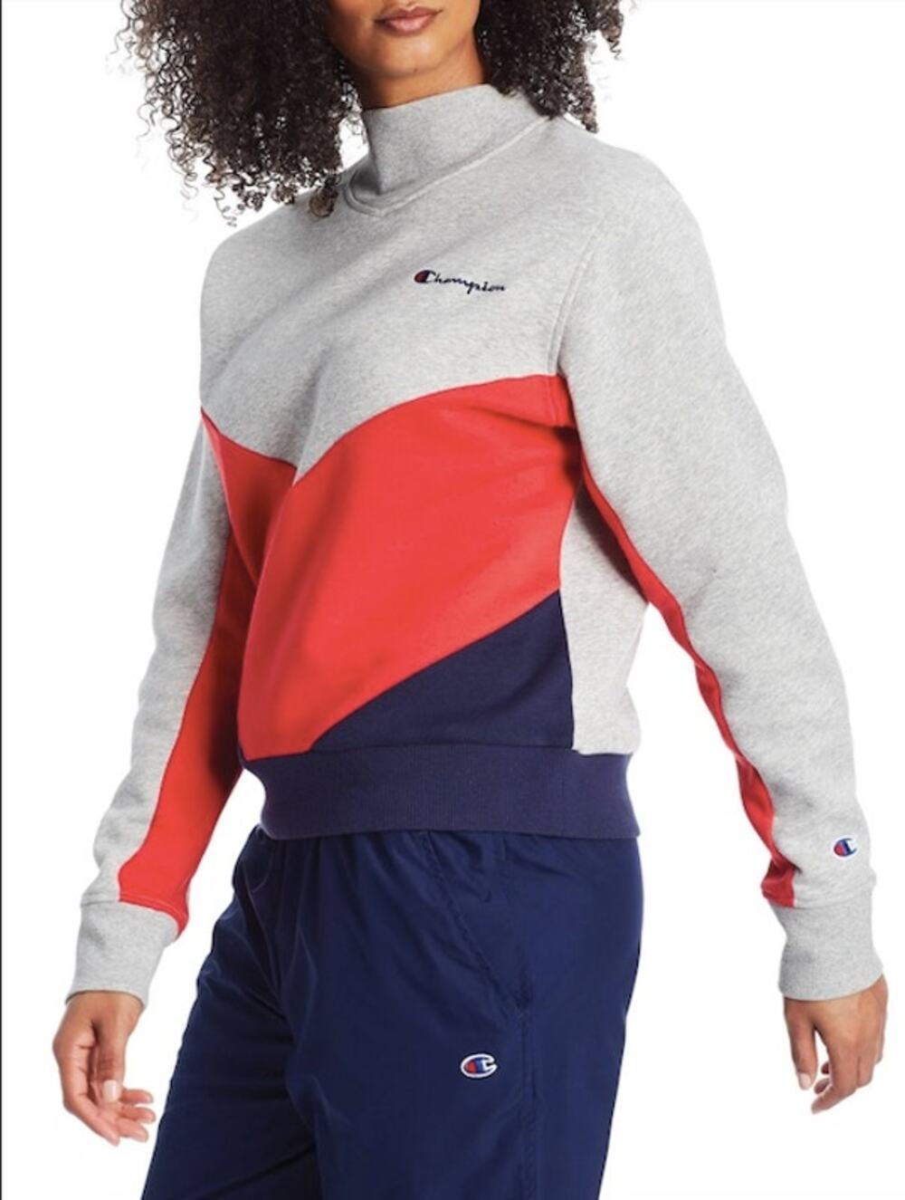 Champion Mock Neck Color Block Sweatshirt M